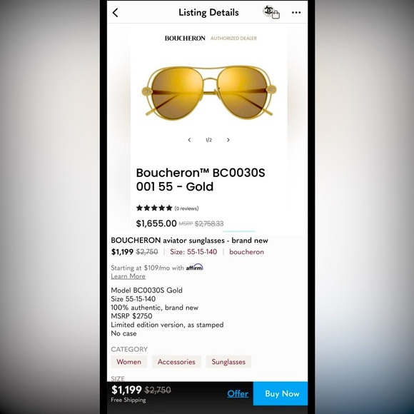 🏆Boucheron Paris BC0030S 006‼️Size 55-15-140‼️Palladium plated‼️ - Picture 6 of 16